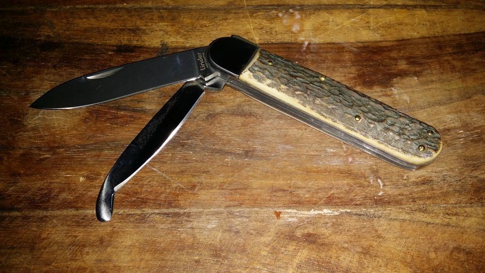 Linder Jagdtaschenmesser Klinge, Aufbruchklinge, Säge mit Horngriff ...