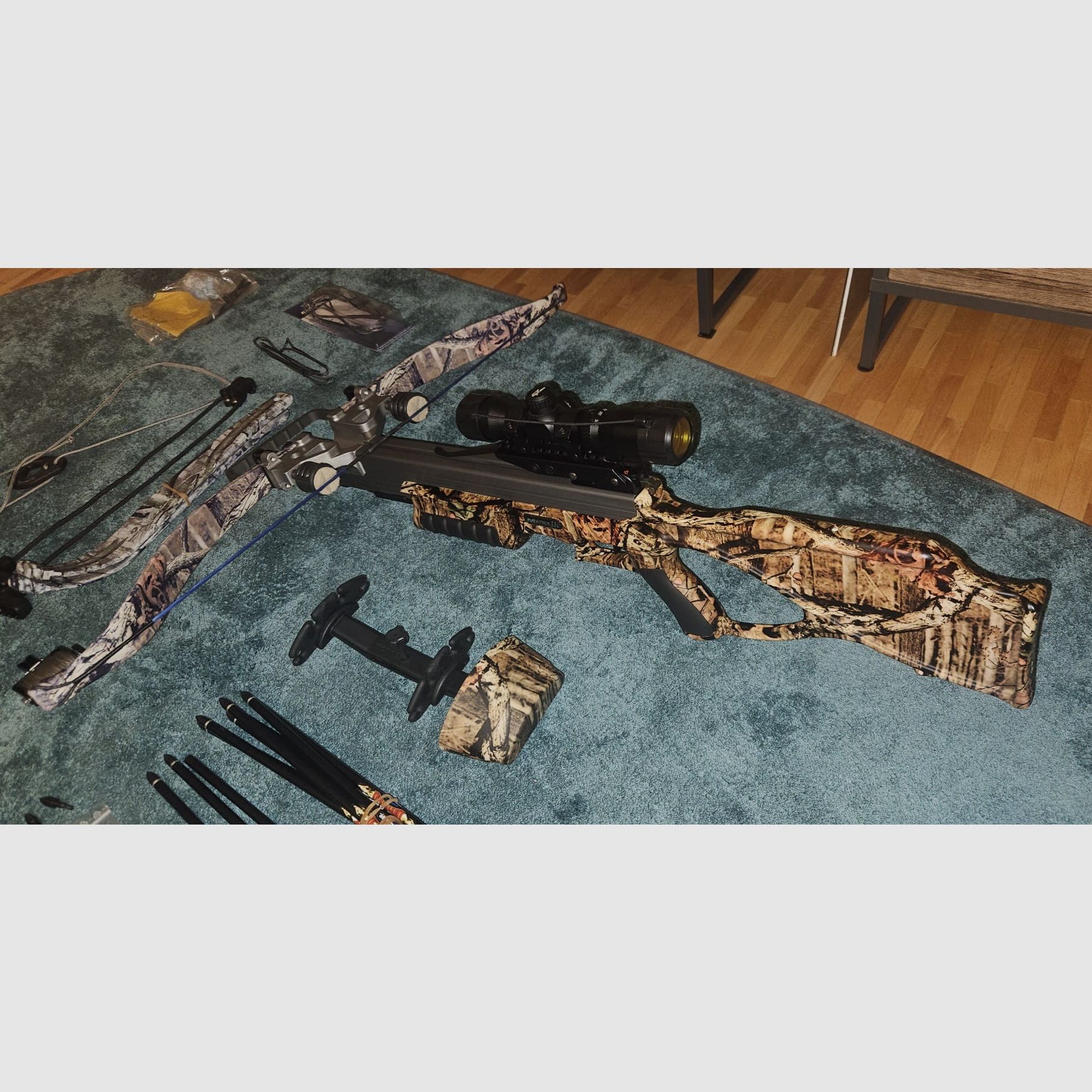 Excalibur Matrix 330 Armbrust + viel Zubehör (Ersatzwurfarme, Tasche, ZF) – sehr guter Zustand