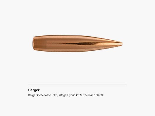 Berger Proiettili .308, 230gr, Hybrid OTM Tactical, 100 pz