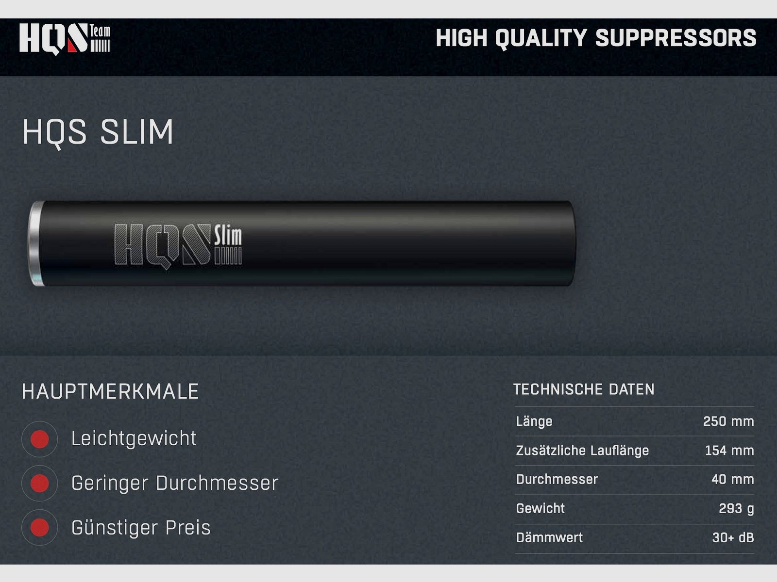 HQS silencer SLIM caliber max. 7.62mm/.30 including Over Barrel adapter