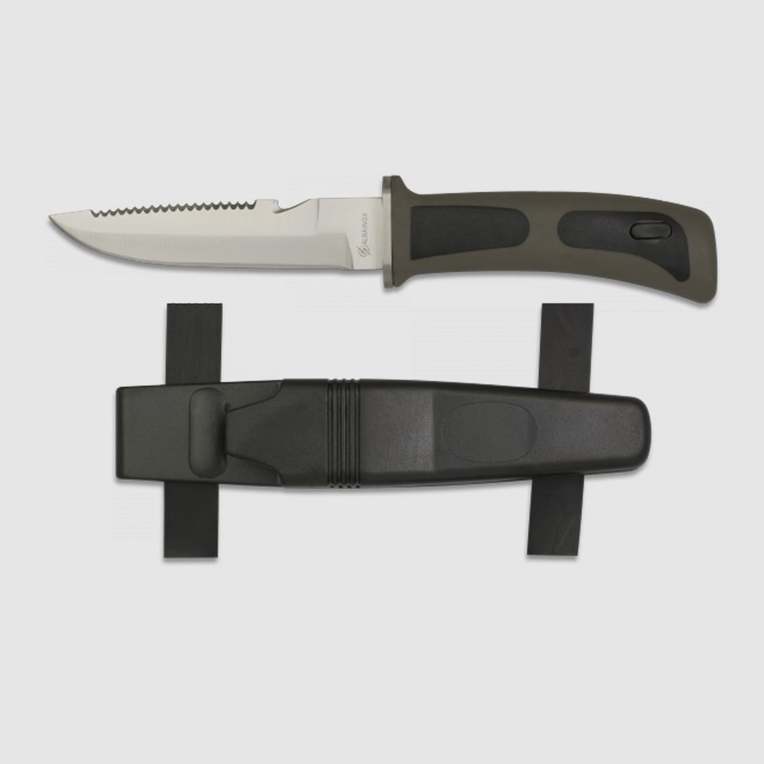 Tauchermesser mit Sgercken und Cutter,Bein-Gummi, SCHWARZ