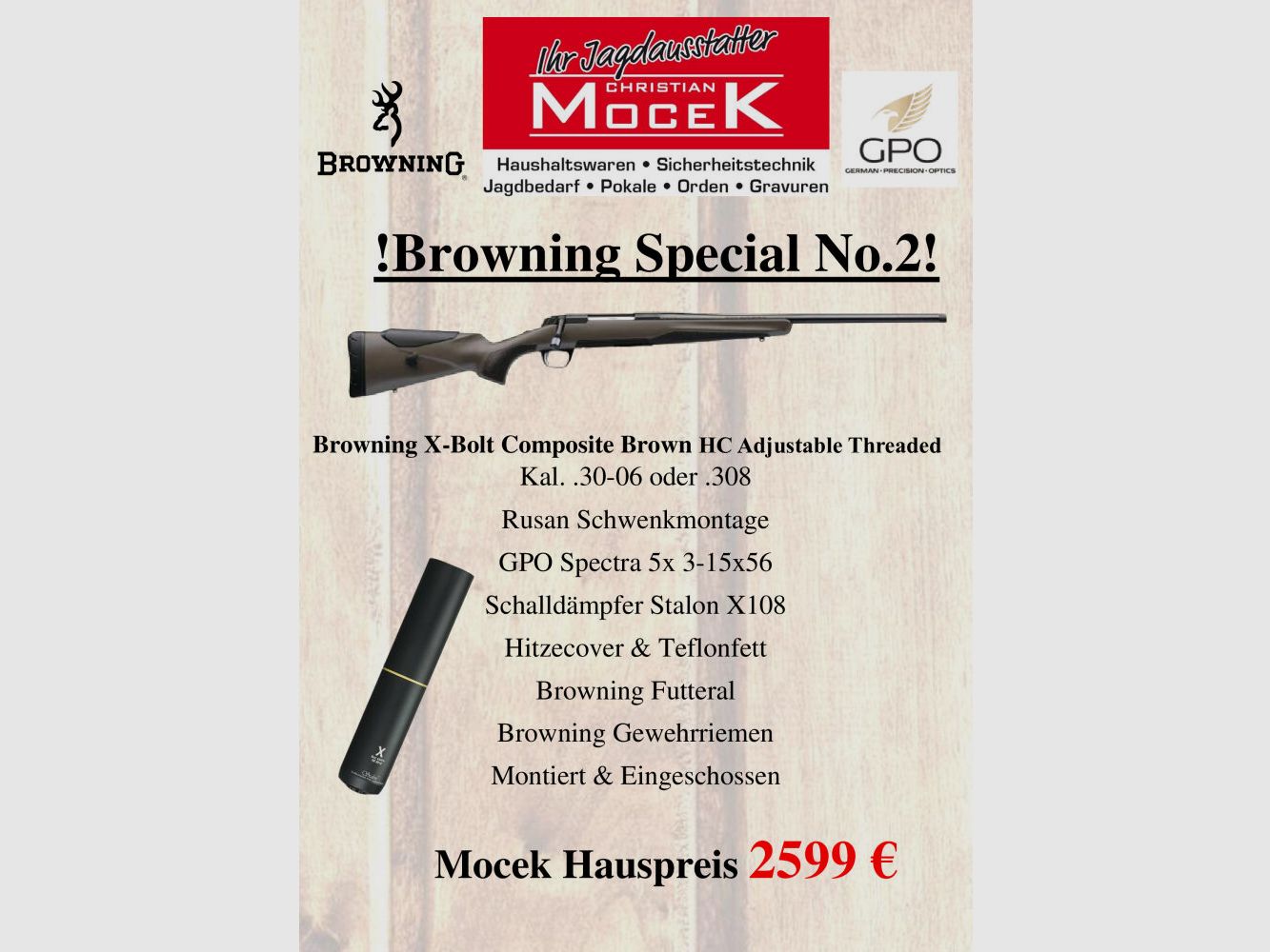 Browning X-Bolt Composite Brown HC Verstelbaar Met GPO Spectra 5x 3-15x56, afbeelding 1 van 2