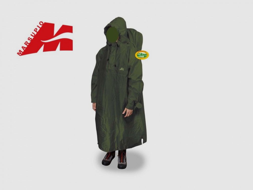 MARSUPIO poncho imperméable avec manches et housse de sac à dos vert
