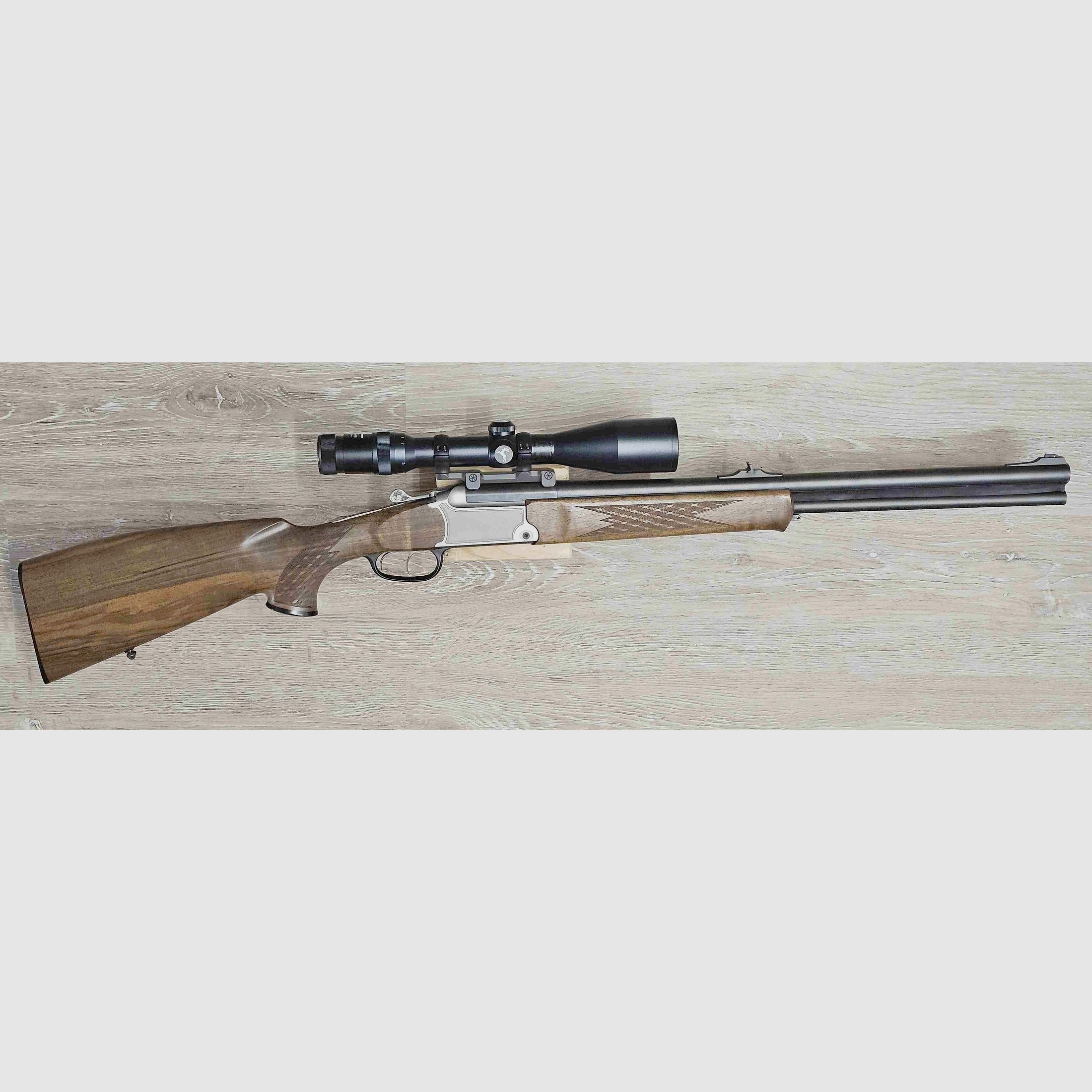 Bockbüchsflinte Blaser BBF 95 Standard, kal. .308 Win. i 12/76, w tym Frankonia 2,5-10x48 (Abs. 1) na montażu Blaser Sattelmontage (30 mm pierścienie) i walizkę
