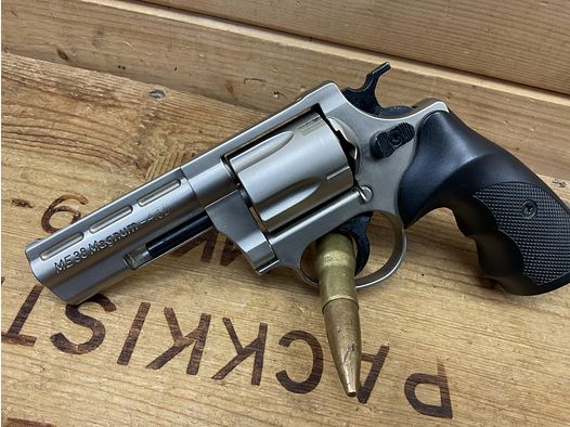 LEP Druckluft Revolver ME 38 Magnum Kal. 4,5mm, matt vernickelt mit Pumpe!!!