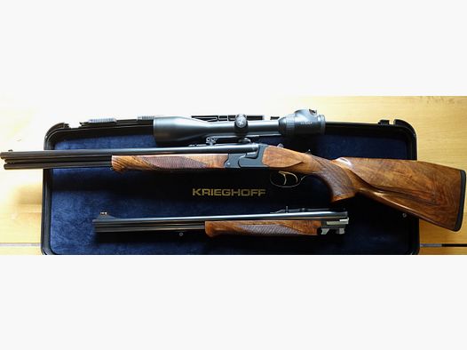 Krieghoff Optima TS Drilling in 8x57 IRS - 20/76 - detachable barrel .22 Hornet incl. second barrel set DBD 9.3x74R-20/76 incl. Swarovski Z6i 2.5-15x56