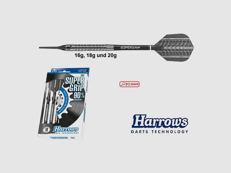 Harrows Darts Technology Supergrip 90% Soft 18g Dart y accesorios