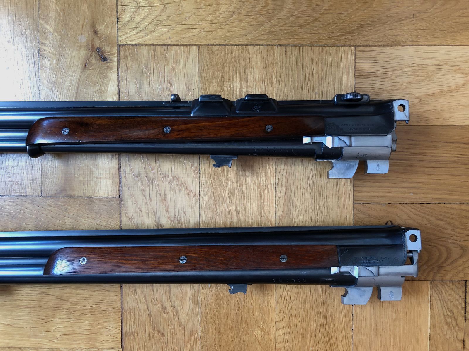 Bockdoppelbüchse Merkel BDB 221E 8x57JRS / Zeiss Diavari 3-12x56 (inkl. Wechselläufe: BBF 7x57 IRS & 12/70 und BF 12/70 ) Bj. 1988