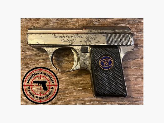 Sammlerwaffe:   Waffenfabrik Walther Zella-Mehlis   Mod. 9   vernickelt   im Kaliber 6,35mm(Bullet)
