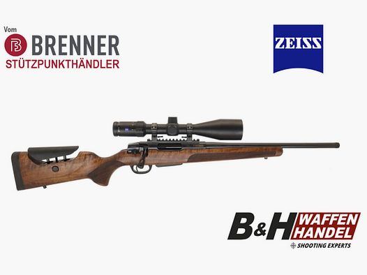 Brenner Komplettpaket: BR20 L.E. (Nussbaum, verstellbarer Schaftrücken) mit Zeiss V4 3-12x56