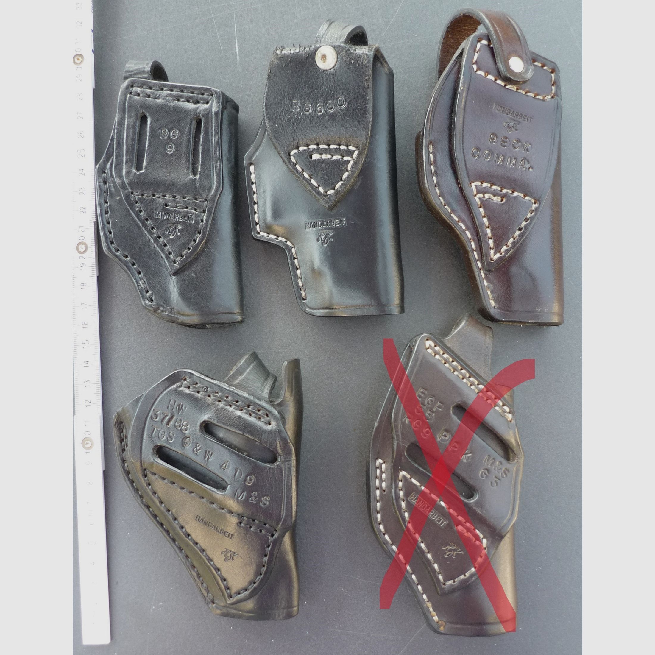 HKDesign Holster  Art. Nr.  002 : Einfachholster mit Sicherheitsriemen   -  für: RG9, RG600, Reck Comma., HW37/88, TGS,S&W419,M&S.EGP55, RG9,PPK,  M&SG3  -  für Linkshänder