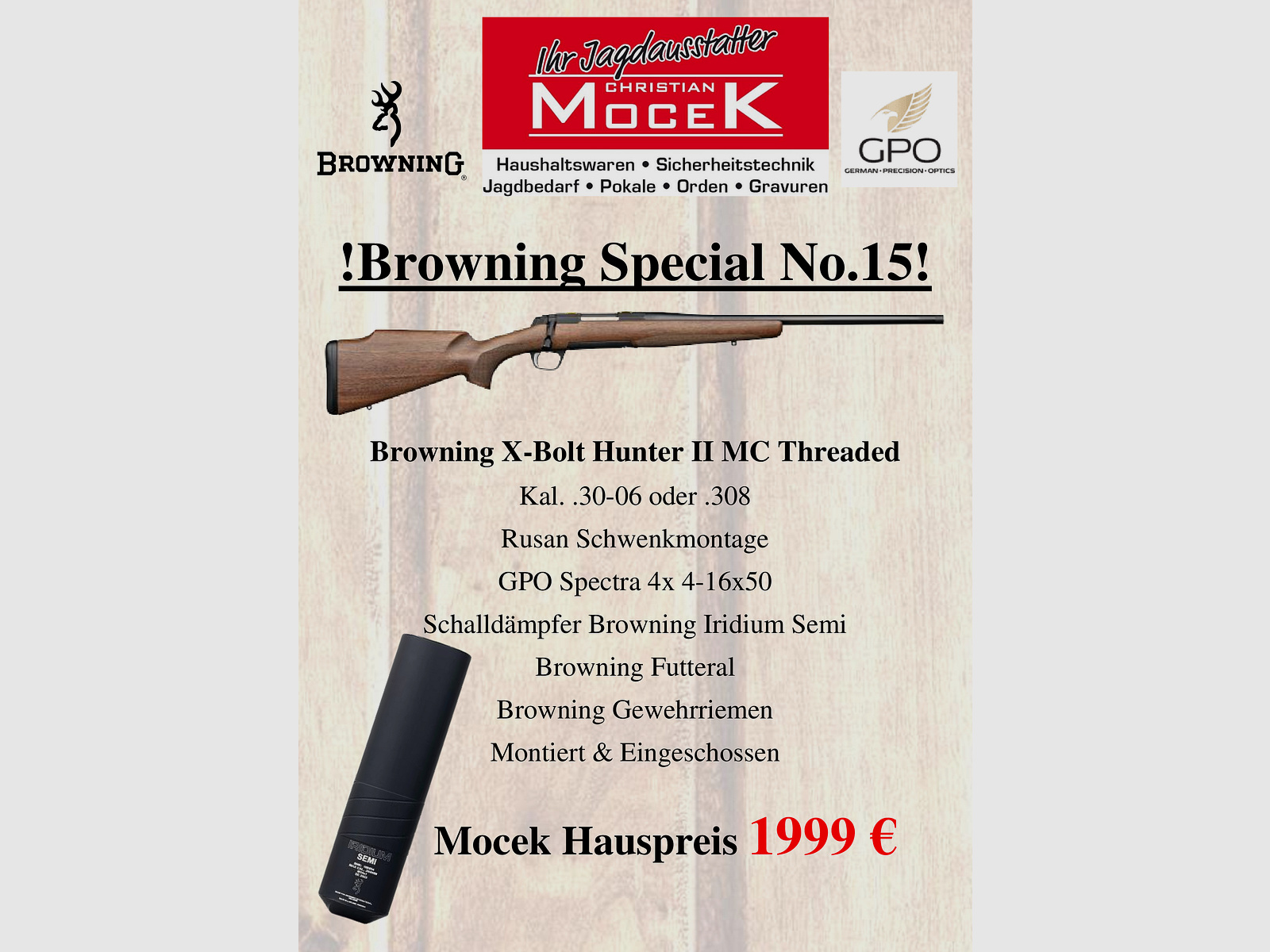 Browning X-Bolt Hunter II MC z gwintem, z GPO Spectra 4x 4-16x50