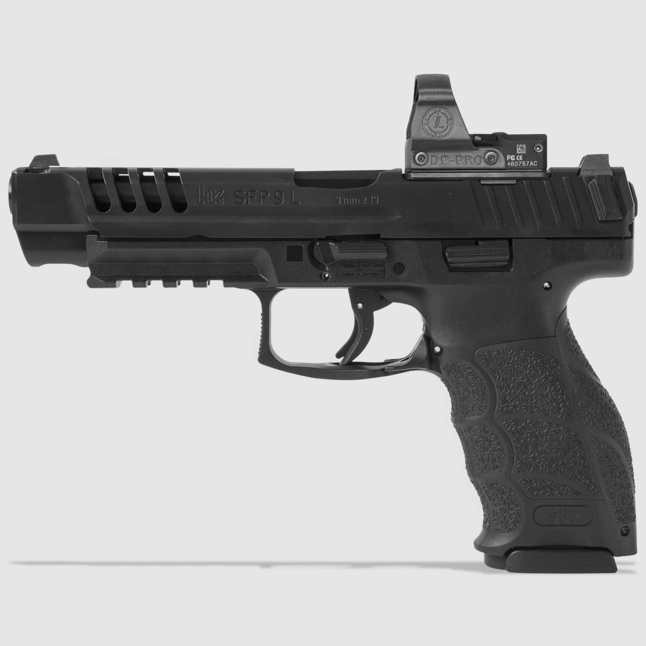 Heckler & Koch – Pistole / SFP9L-OR / Long Slide / Visierung nachleuchtend / Griffaustausch Set / 15 Schuss / Schwarz / 9mm