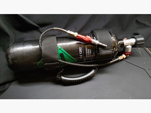 Botella de aire comprimido PCP Carbono 3,0 litros incl. Foster Quickfill "Edgun Eazyfill" y BestFittings correa portadora