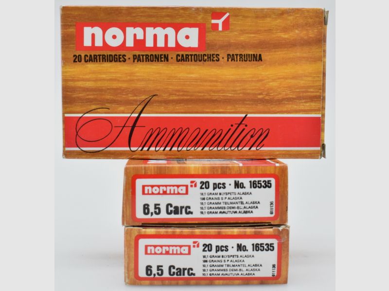 60 Schuß NORMA Patronen 6,5 Carcano - 10,1g. Teilmantel Alaska