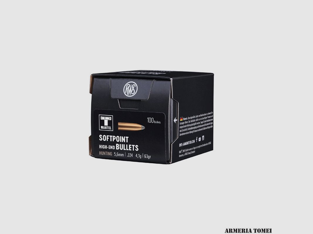 RELOADING BULLE – RWS – SOFTPOINT Hunting 5.6mm | .224 4.1g | 63gr (100pcs)