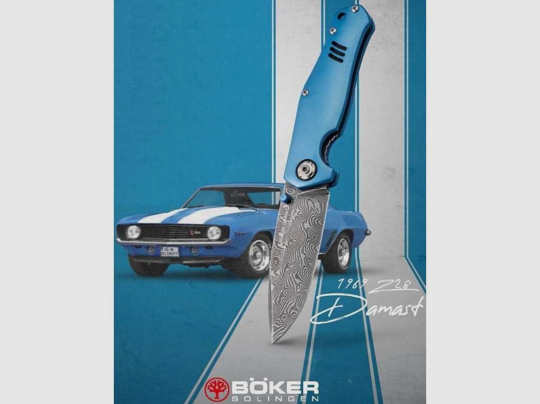 Böker 1969 Z28 Camaro Le Mans coltello in damasco