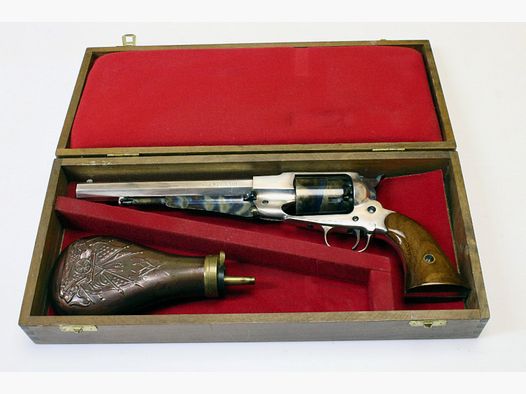 Versilberter Perkussionsrevolver - Euroarms Mod. Remington 1858 New Model Army in Sammlerschatulle