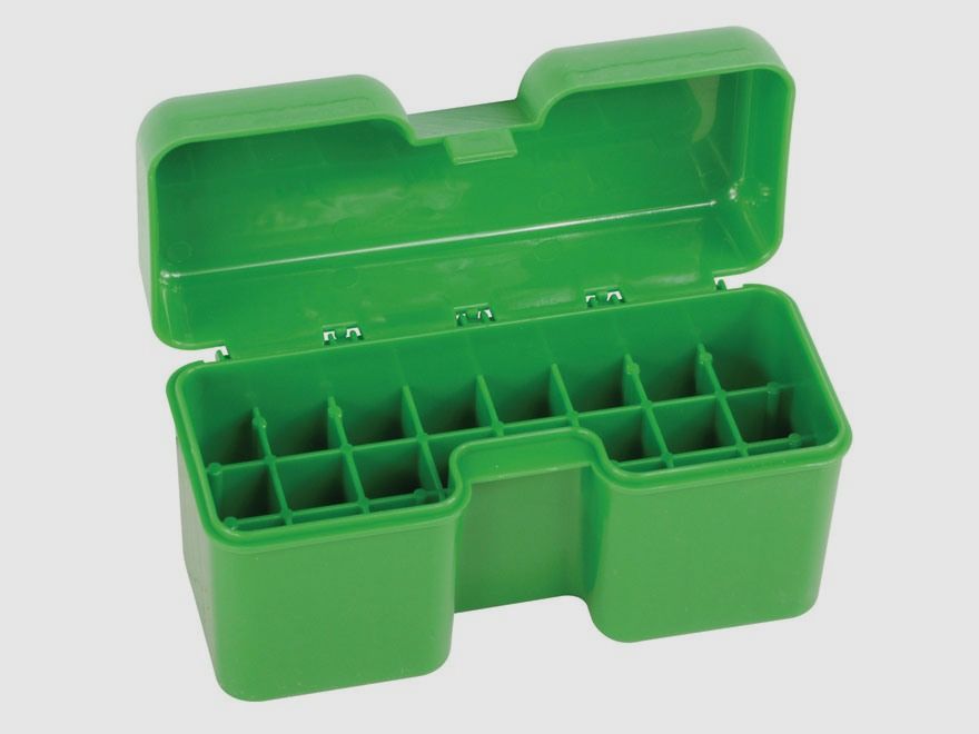MTM scatola per cartucce RF22-SM-10 verde con coperchio a ribalta per 22 cartucce .270 e altre.