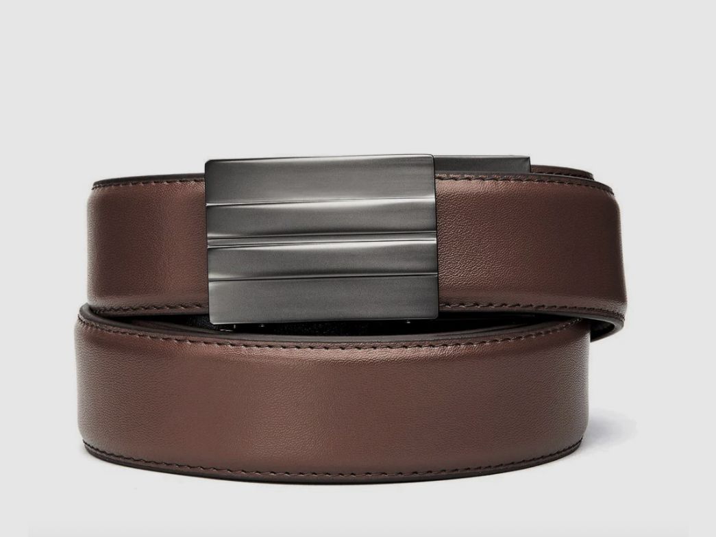 Bruine leren wapengordel 1.5 X2 Gunmetal KORE, afbeelding 1 van 5