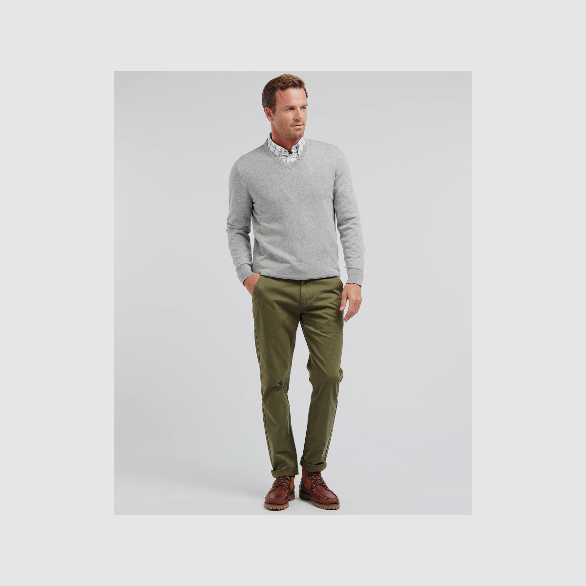 BARBOUR Pullover Organic V-Neck Grey Marl