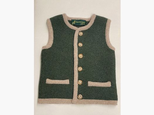 Gilet lavorato a maglia per bambini in lana merino verde loden/beige