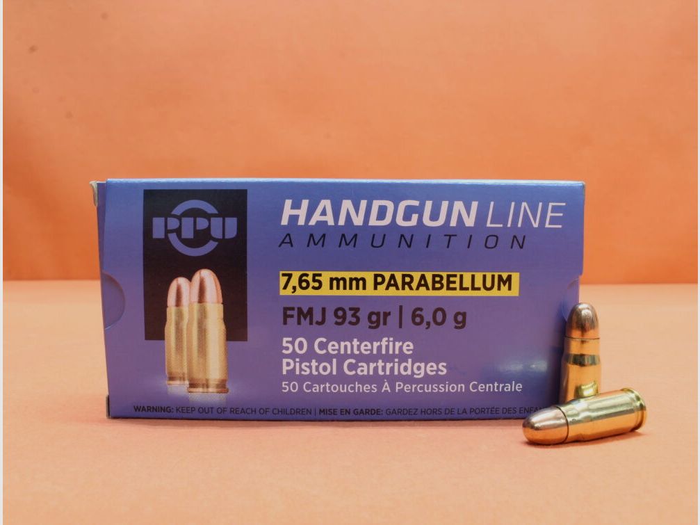 Prvi Partizan Patrone 7,65mmLuger Prvi Partizan 93grs (A-549) VE 50 Patronen/ 6,0g Vollmantel (7,65mmParabellum)