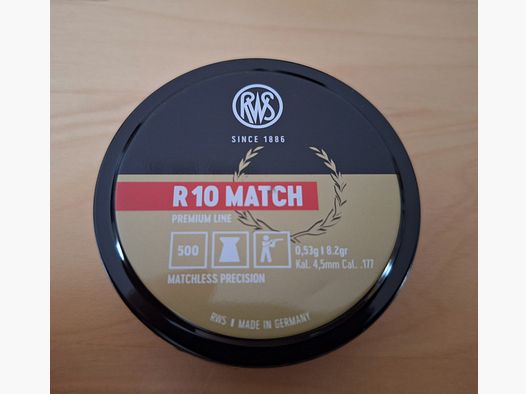6 Stück Versiegelte Dosen a. 500 Stück RWS R 10 MATCH Premium Line 0,53 g 8,2gr        Ø 4,49 mm Charge Nummer: 70429.