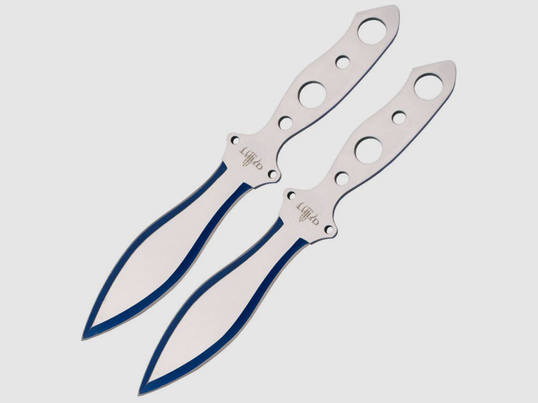 Wurfmesser Set silber-blau inklusive Nylon-Scheide