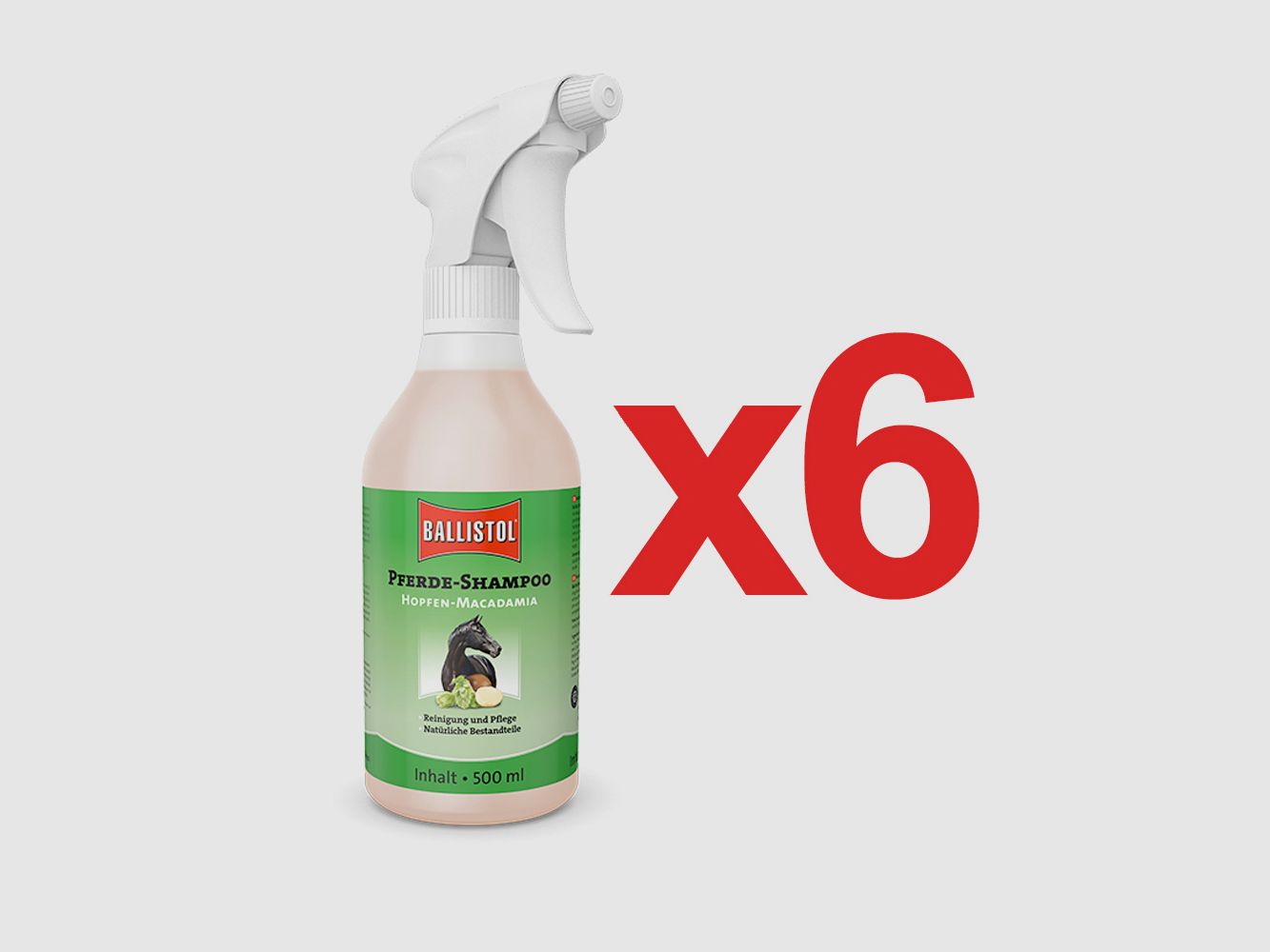 Shampoo für Pferde Macadamia und Hopfen – 500 ml von Ballistol in einer Box mit 6 Stk.