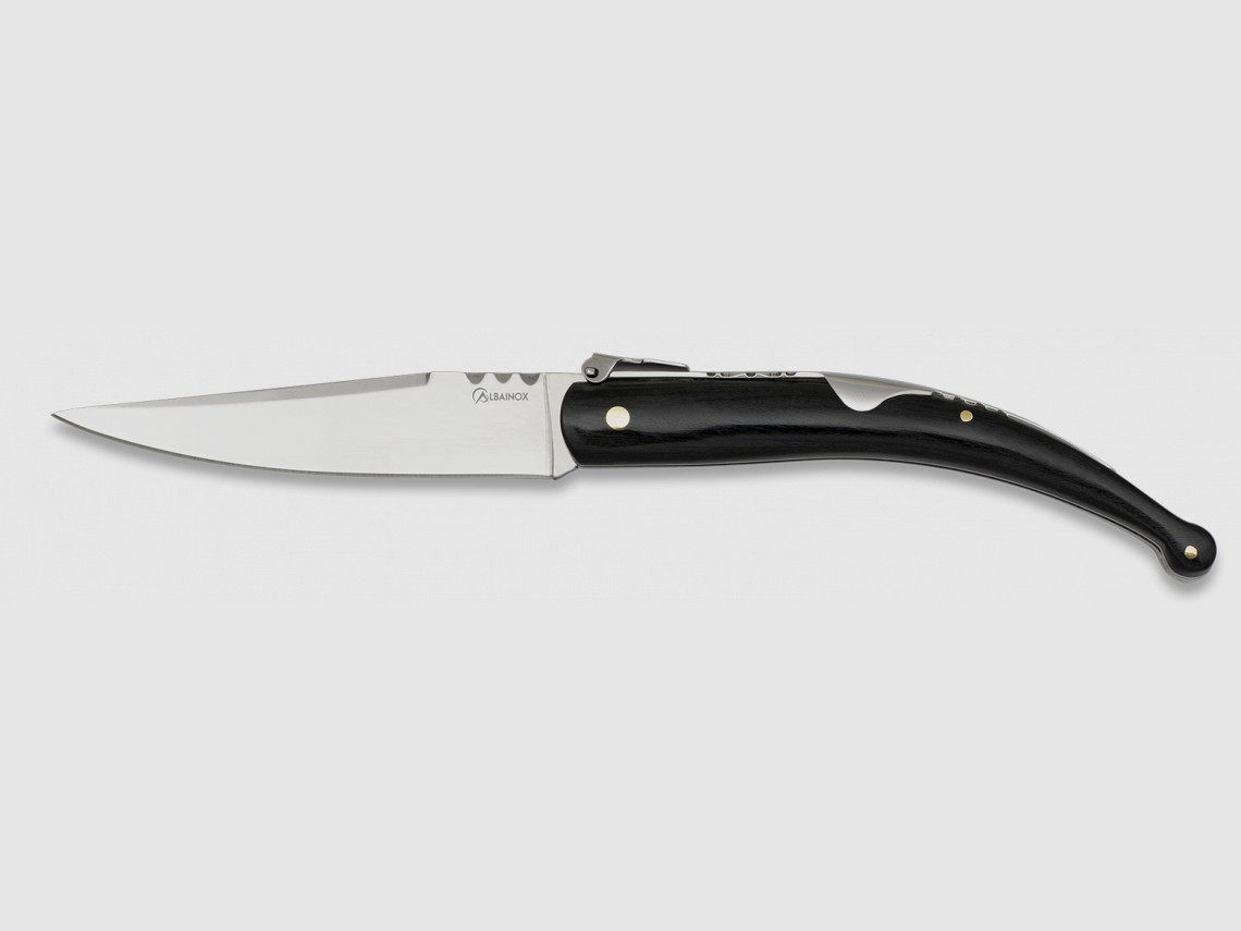 Coltello pieghevole con manico in legno stamina nero e leva