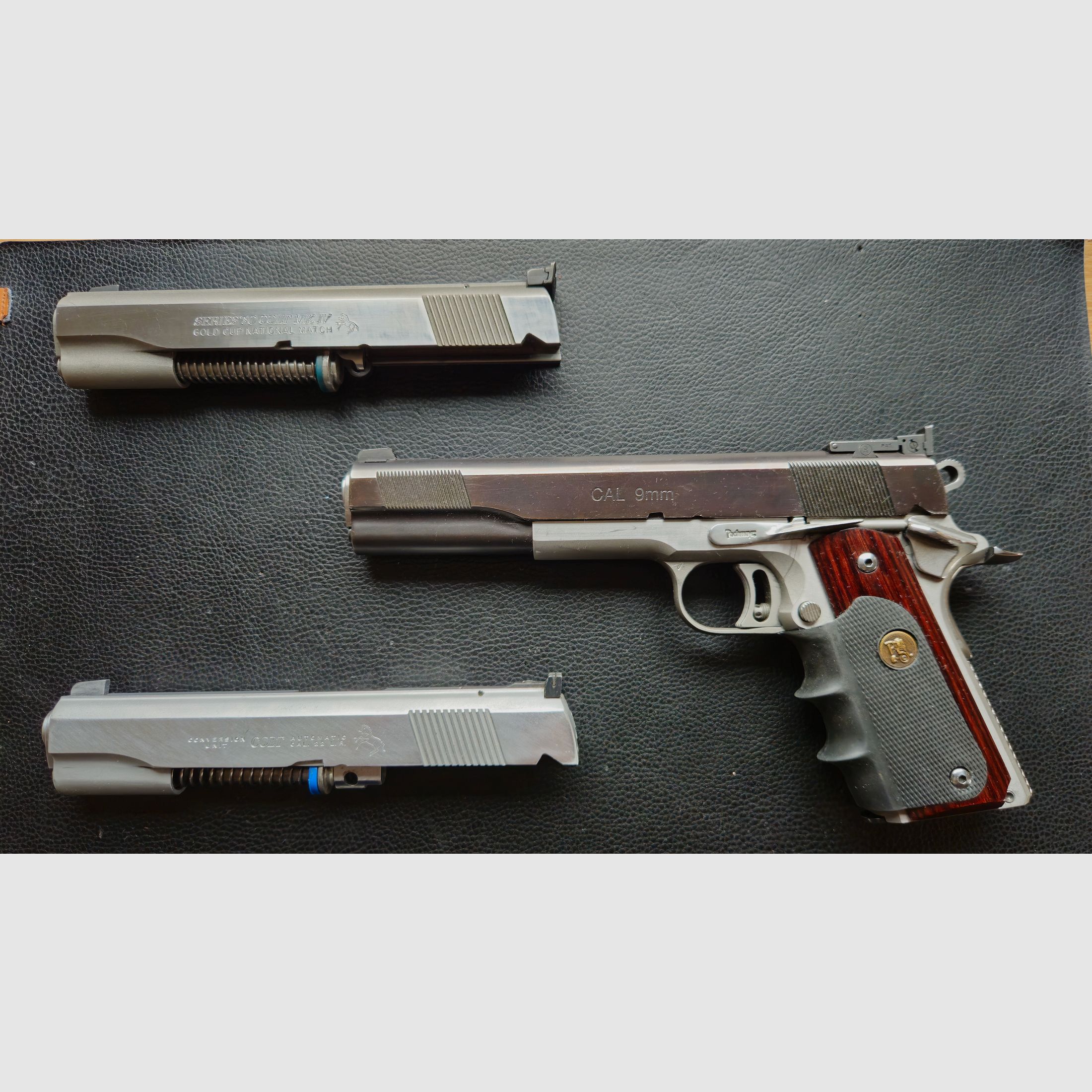 Colt 1911 Gold Cup National Match Kal .45 ACP, Colt Wechselsystem .22lr (Nummerngleich), Les Baer 9mm  Wechelsystem