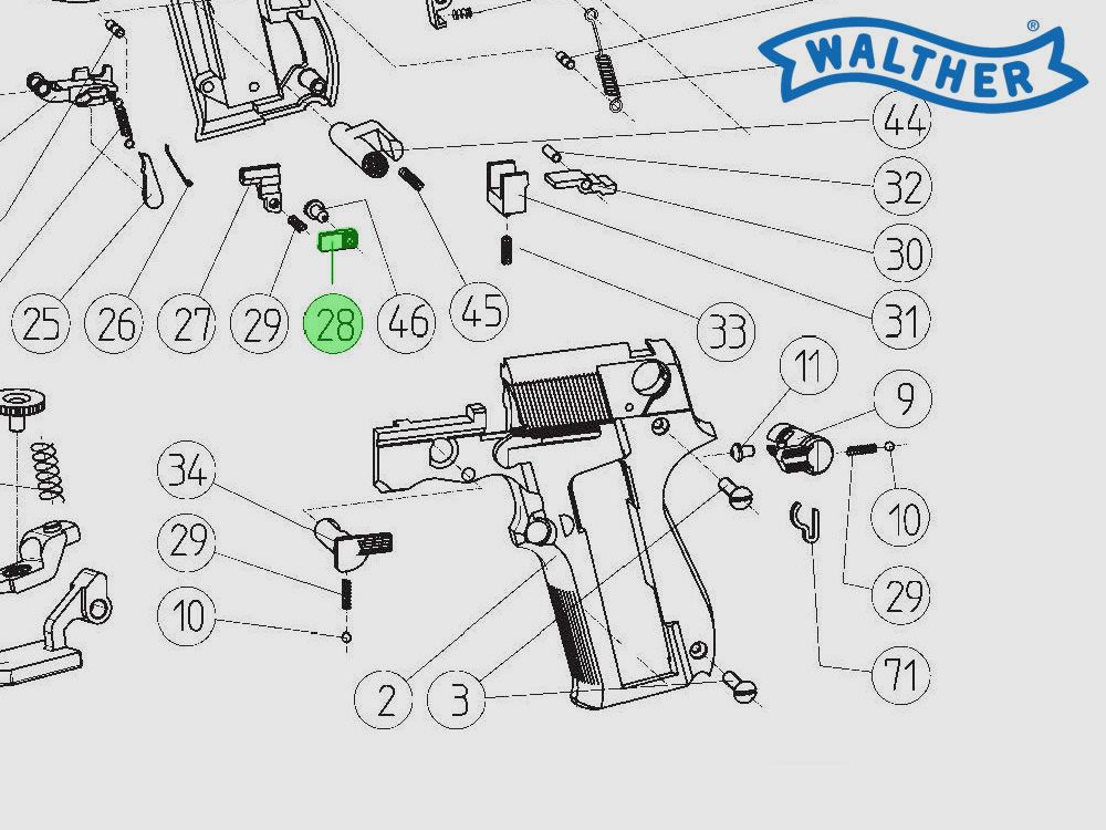 Gegenlager fĂĽr Abzugsperre fĂĽr CO2 Pistole Walther CP88, Ersatzteil