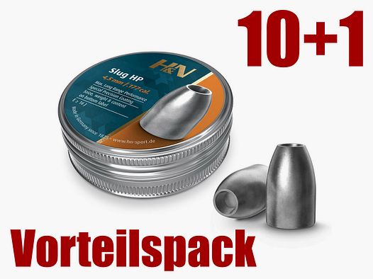 Vorteilspack 10+1 Hohlspitz Diabolos H&N Slug HP Kaliber 4,51 mm 0,84 g 13 gr glatt 11 x 350 StĂĽck