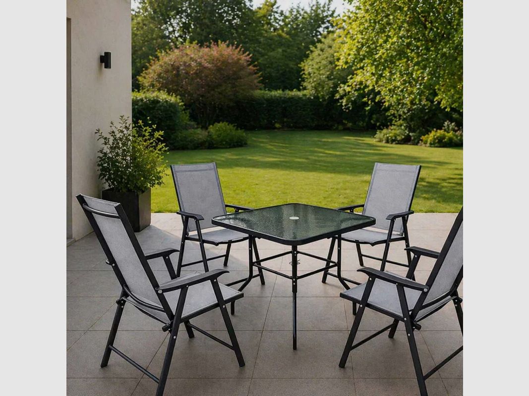 Apero Set 5 Pieces - Table + 4 Folding Chairs in Steel and Textilene, image 1 of 15