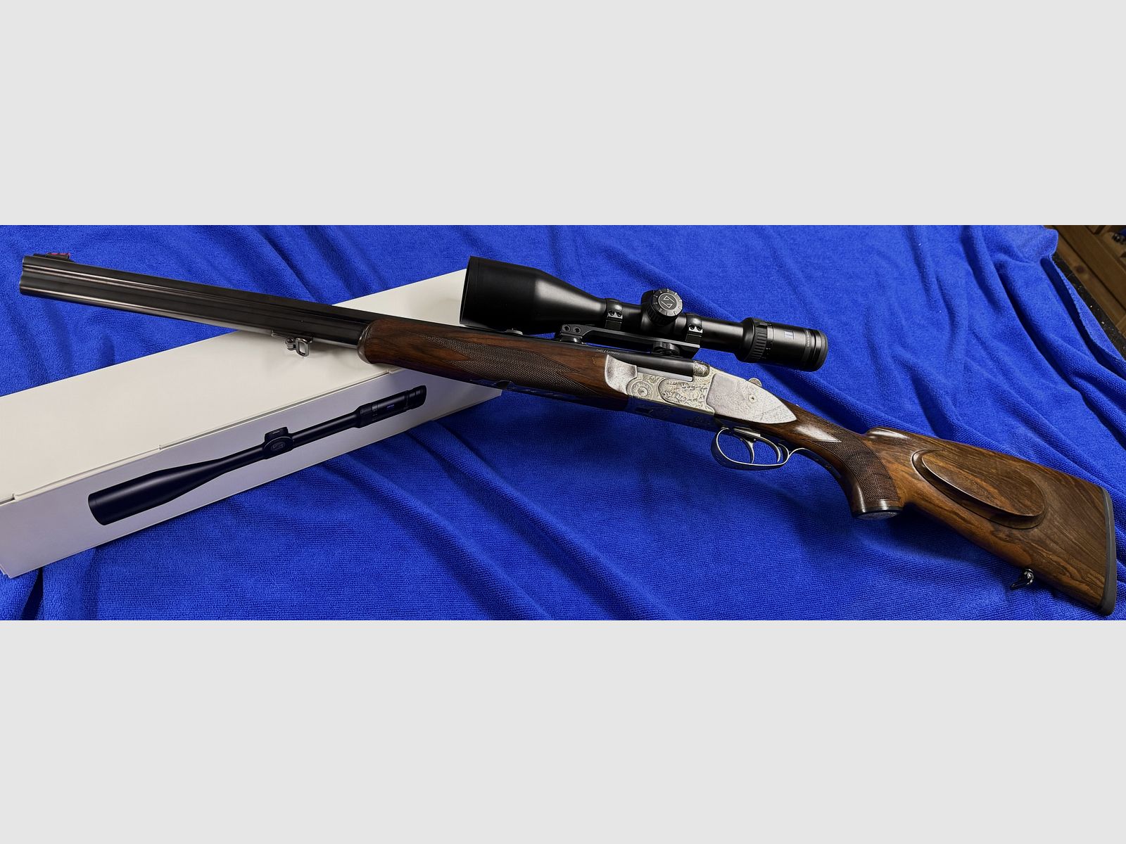 Merkel double rifle drilling DR 961L avec lunette ZEISS Victory HT 3-12x56
