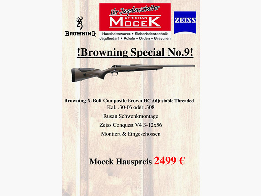 Browning X-Bolt Composite Brown HC Adjustable Threaded, mit Zeiss Conquest V4 3-12x56