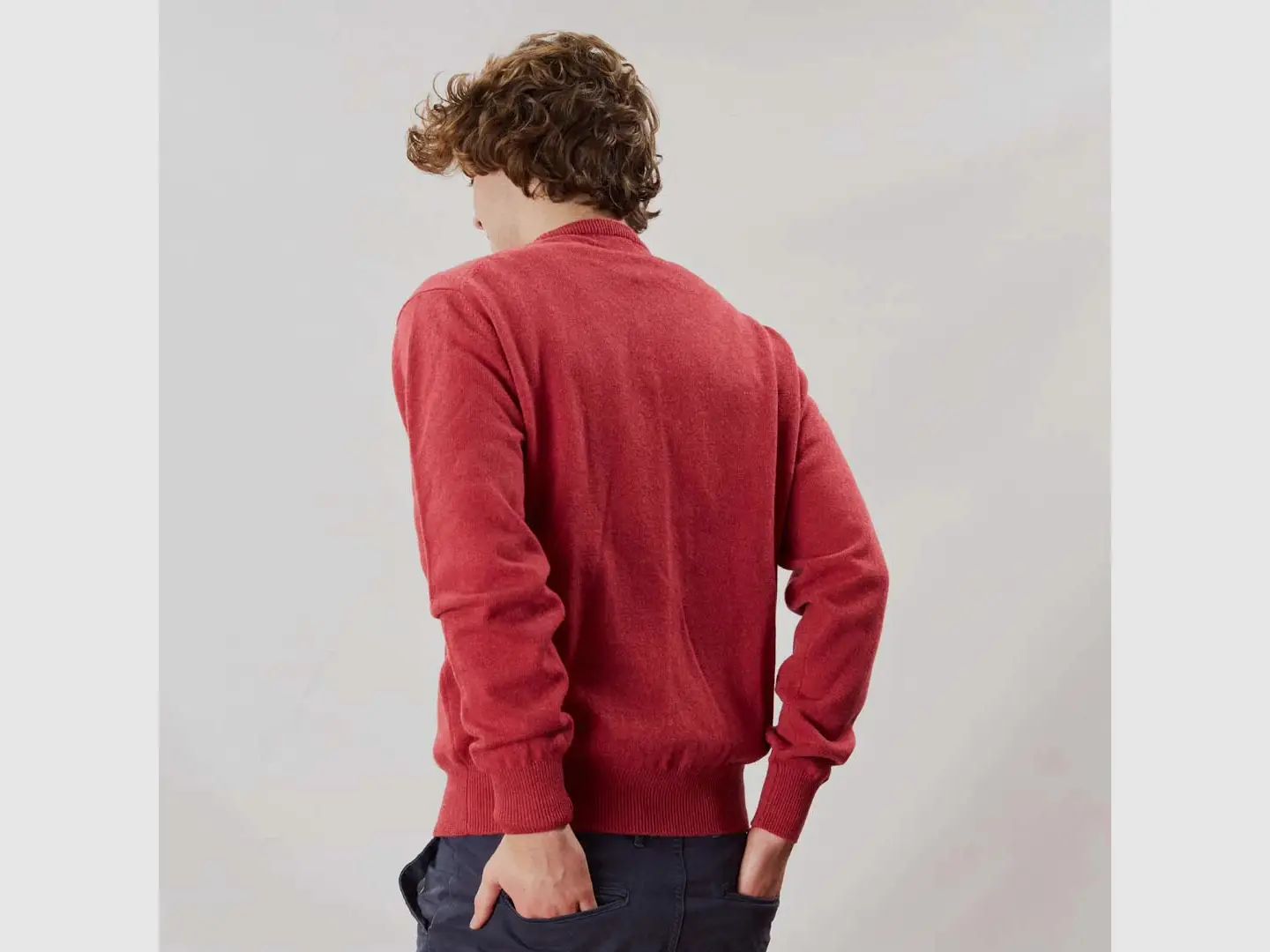 Osborne Knitwear, pull homme en laine d’agneau à col rond, rouge, image 3 sur 4