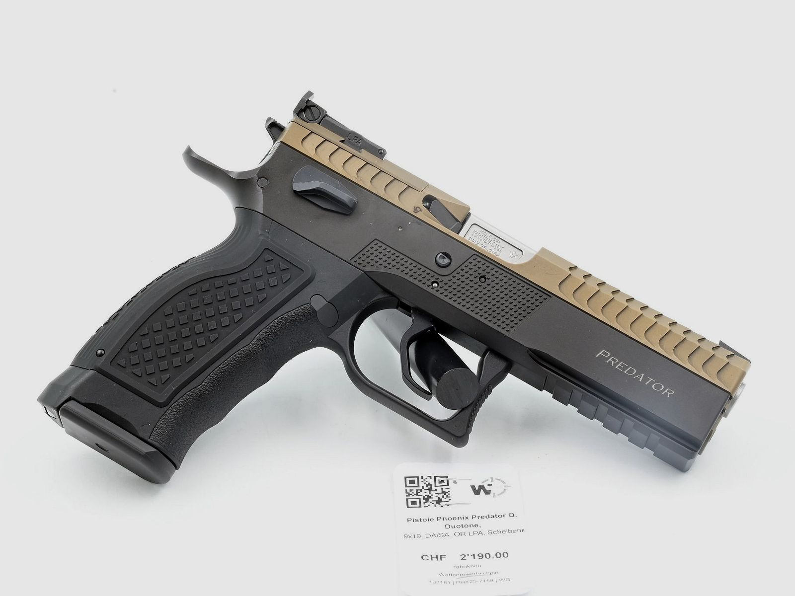 Pistole Phoenix Predator Q, Duotone, 9×19, DA/SA, OR LPA, Scheibenkorn schwarz, Bild 2 von 2