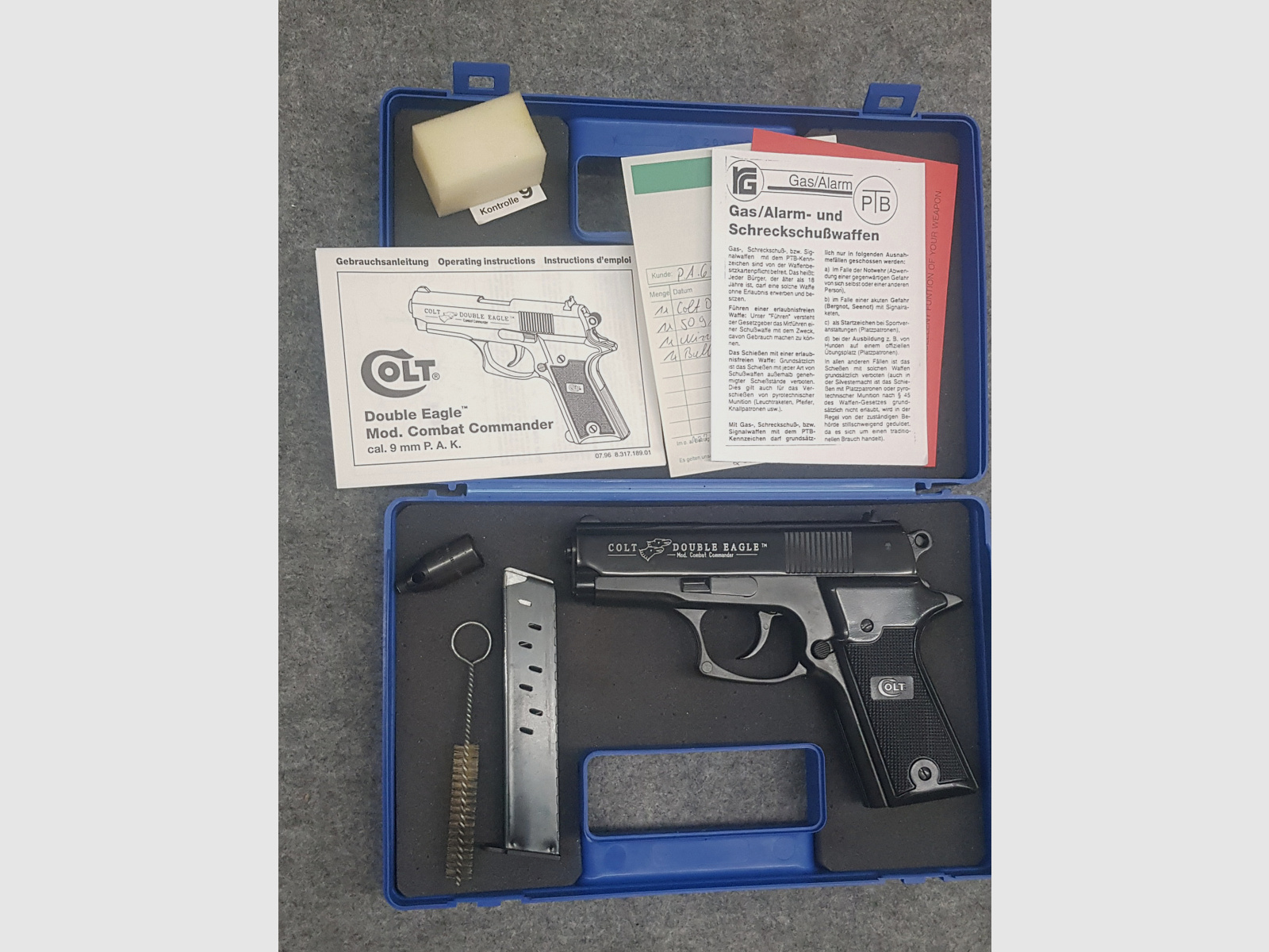 Neuwertige Colt Double Eagle Pistole Kaliber 9mm PAK poliert brüniert mit  PTB 614 Schreckschuss SRS Beschuss KK 1999