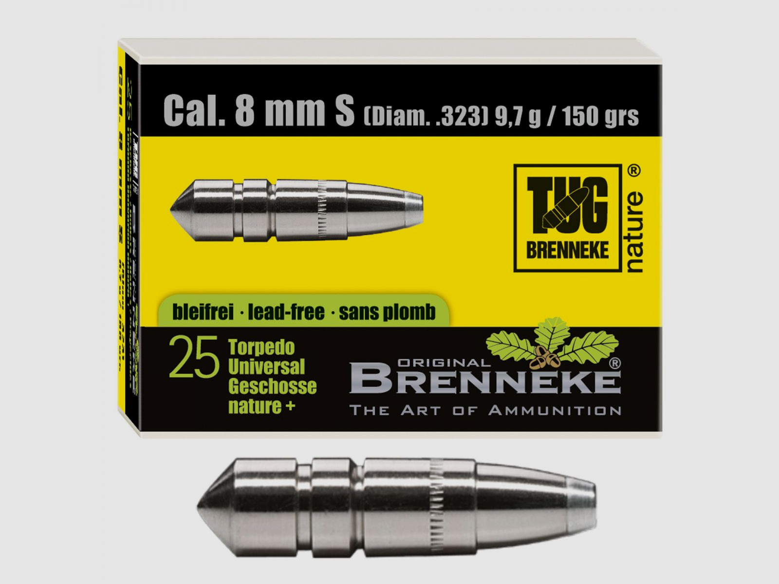 Brenneke kogel 8mm S (.323) TUG nature+ 9,7g / 150grs 25 stuks