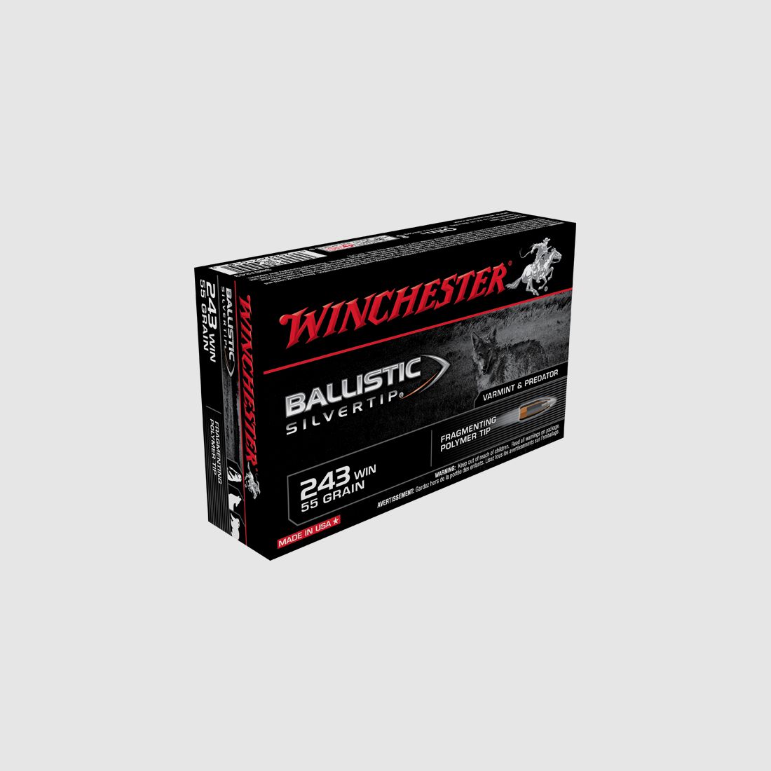 WINCHESTER 243 WIN 55 GRS BALLISTIC SILVER TIP 20 PCS, image 1 of 5