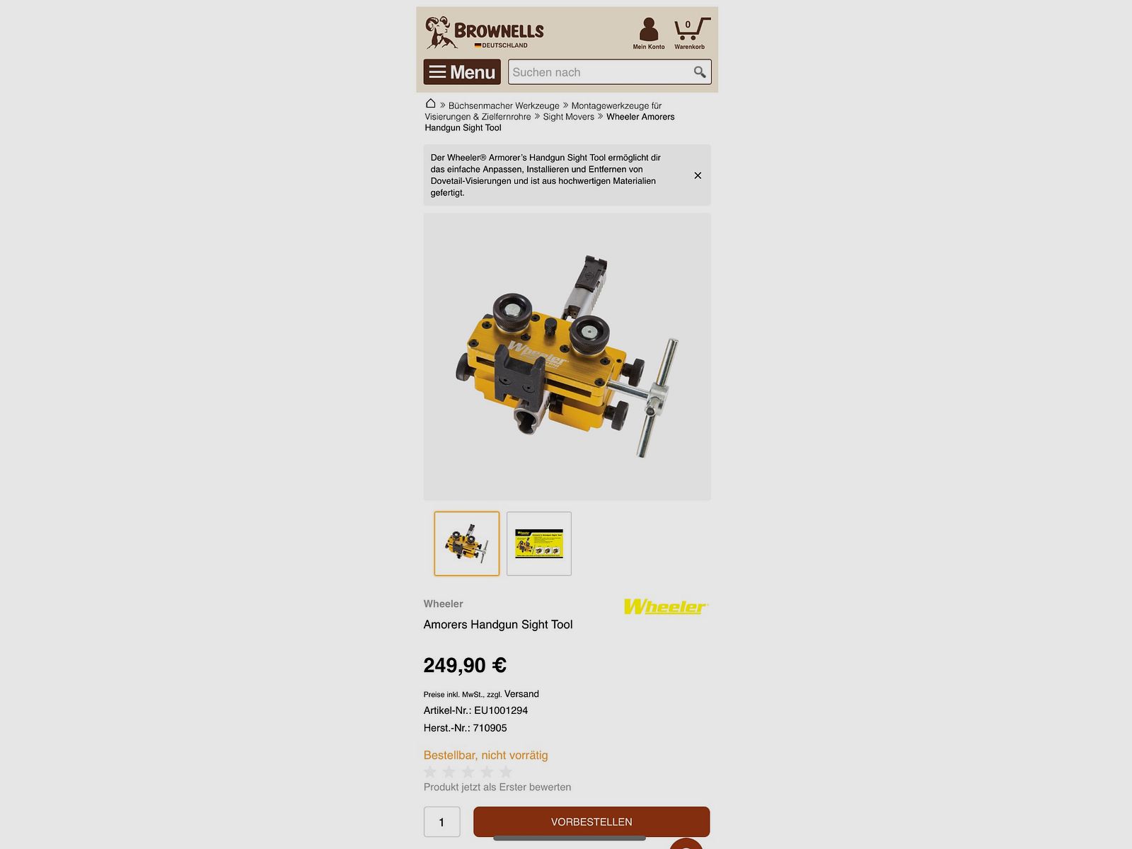 Montagewerkzeug für Visierungen & Zielfernrohre  - Sight Movers - Wheeler Armorers Handgun Sight Tool