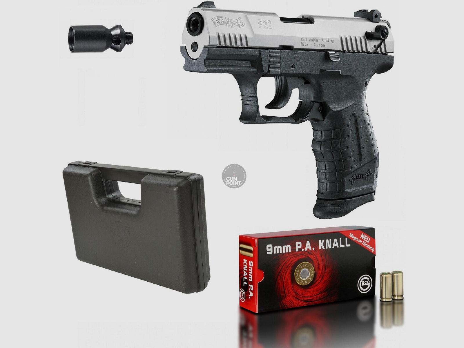 SET !!! Schreckschuss - Pistole - Walther - P22 Bicolor - 9 mm P.A.K. inkl. Koffer & 50 Schuss Munition