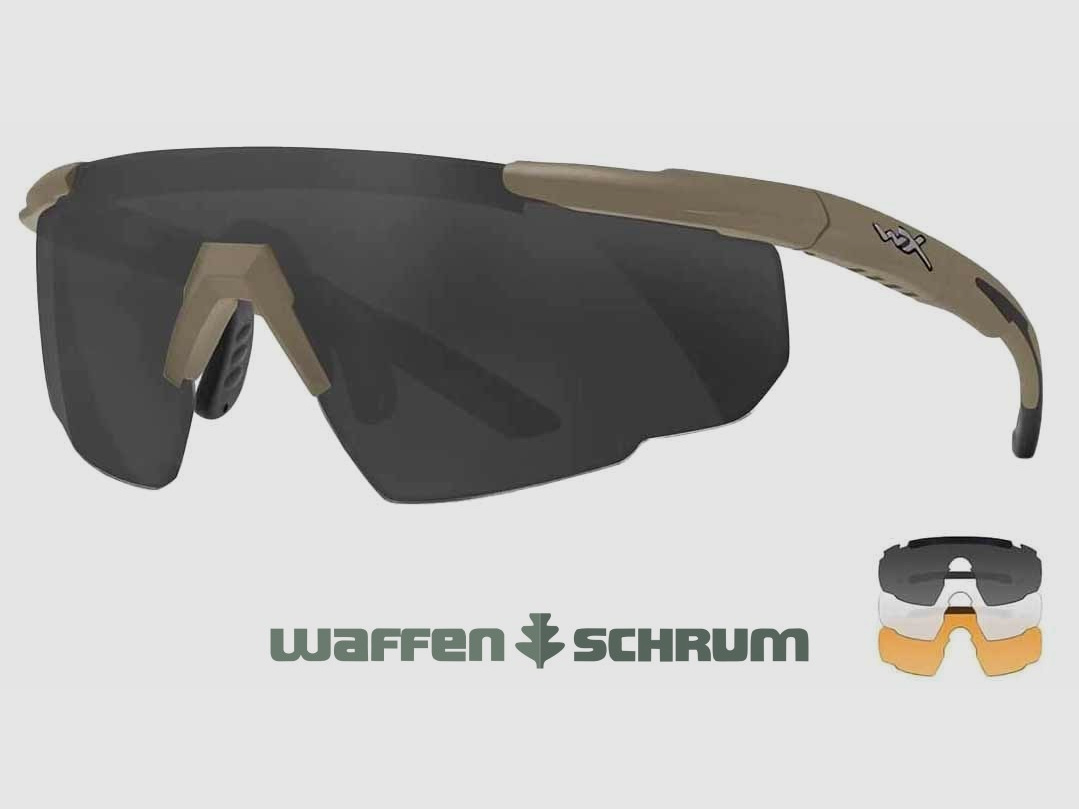 Wiley X Schießbrille Saber Advanced Set Gläser: grau, klar, helles orange, Gestell: matt tarnfarbe