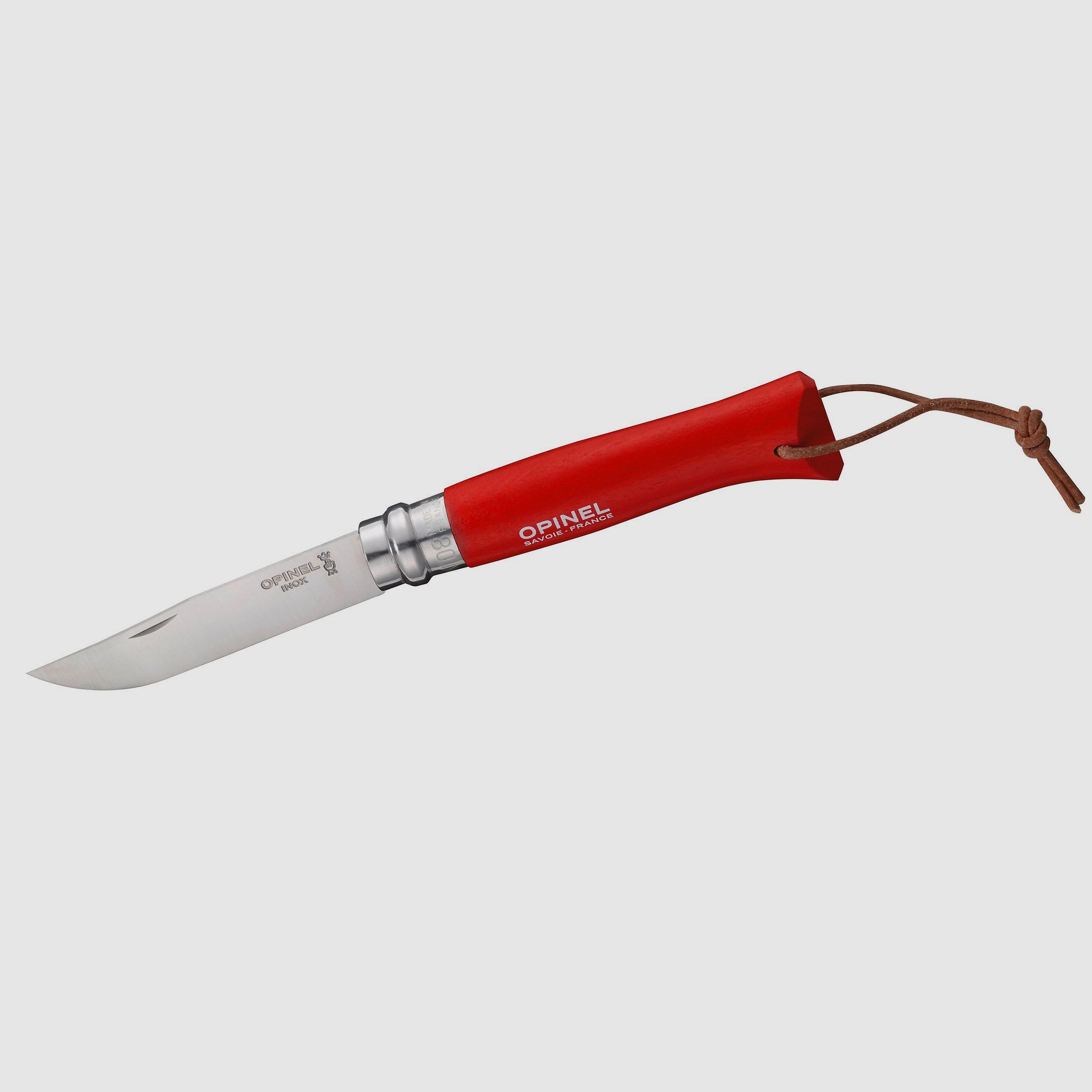 Opinel Messer Nr. 8 rot, Lederriemen