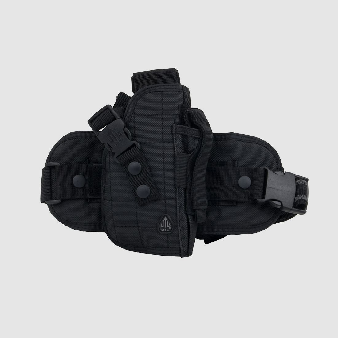 Taktisches Schnellziehholster Beinholster Oberschenkelholster UTG fĂĽr mittlere bis groĂźe Pistolen Magazintasche Polyester schwarz