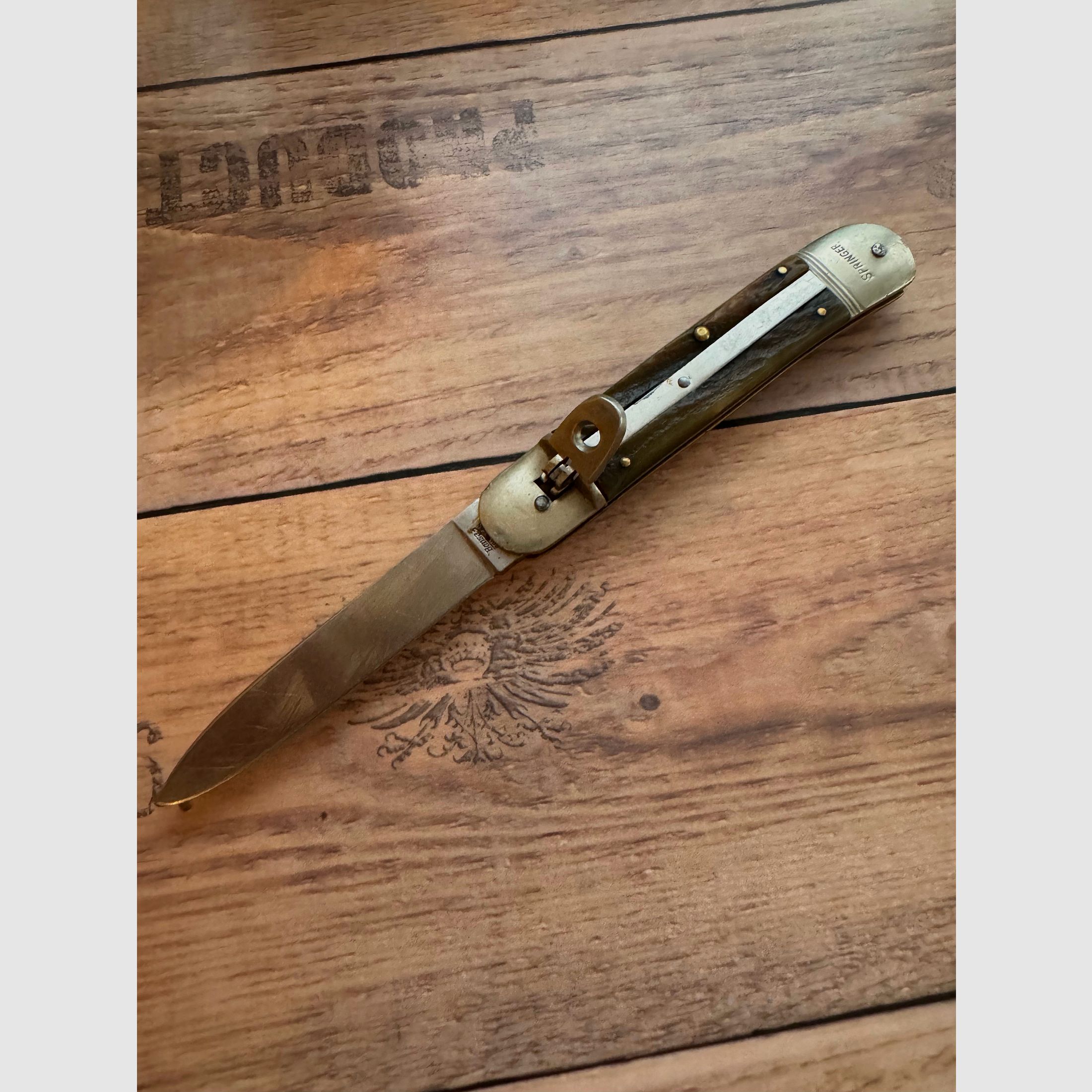 Collezione coltello pieghevole Springer Bonsa Solingen manico in corno di cervo Wingen