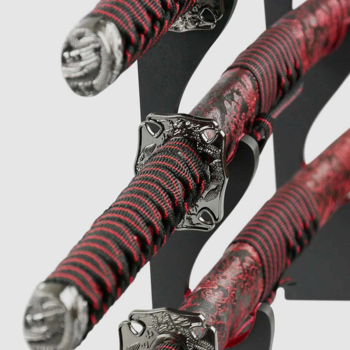 Epic Swords Samurai Zwaard Set Rood Draak Katana Wakizashi Tanto met Zwaardstand en Accessoires