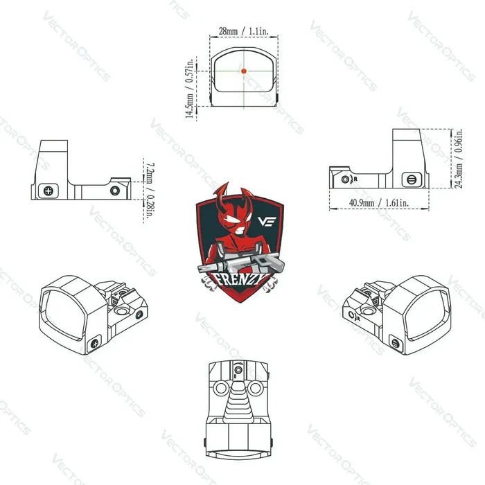 VECTOR OPTIK ROTPUNKTVISIER FRENZY-S 1X17X24 3 MOA MOS MULTI-RETIKEL, Bild 2 von 9